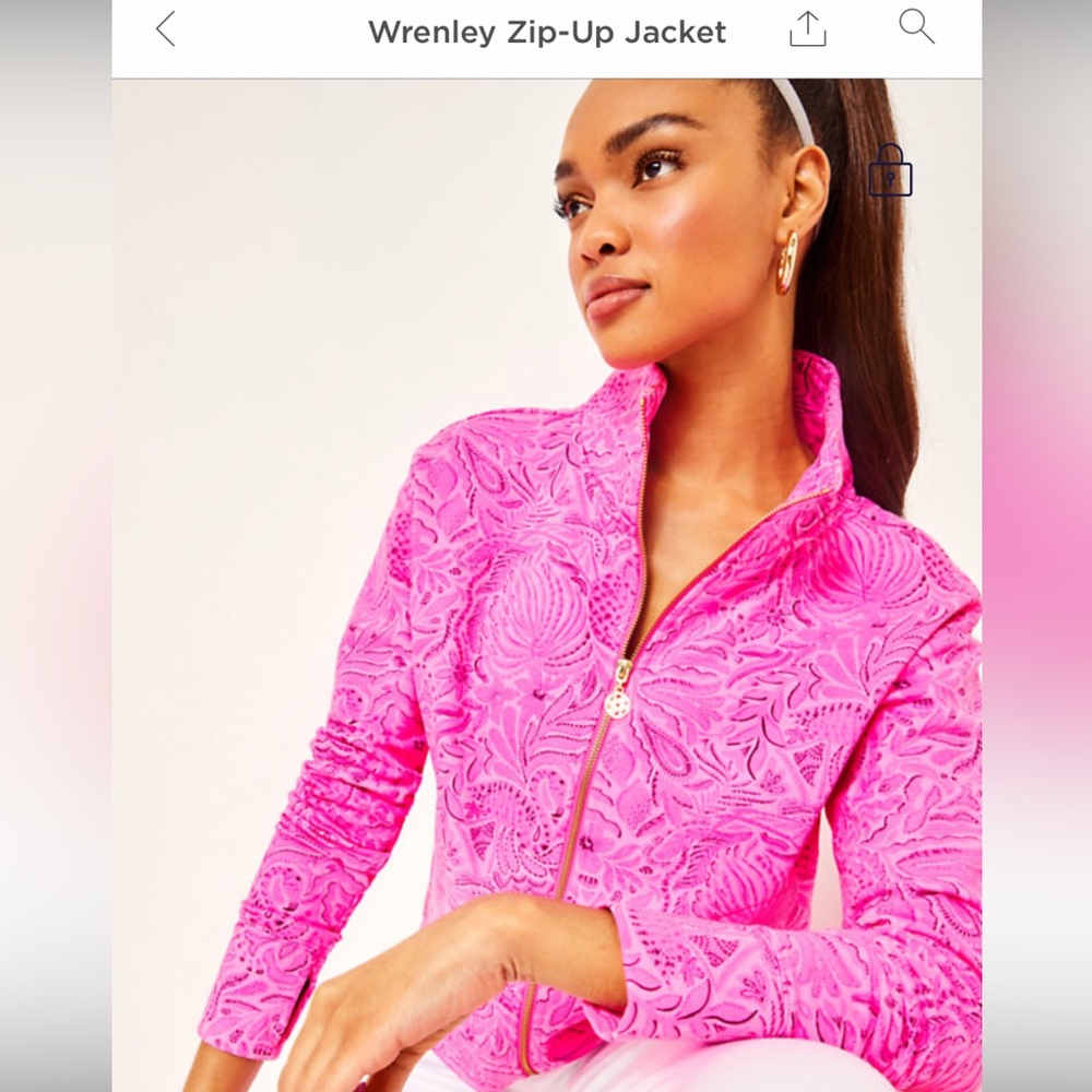 Lilly Pulitzer Wrenley Zip Up Jacket in Cerise Pink Pinkie Promises